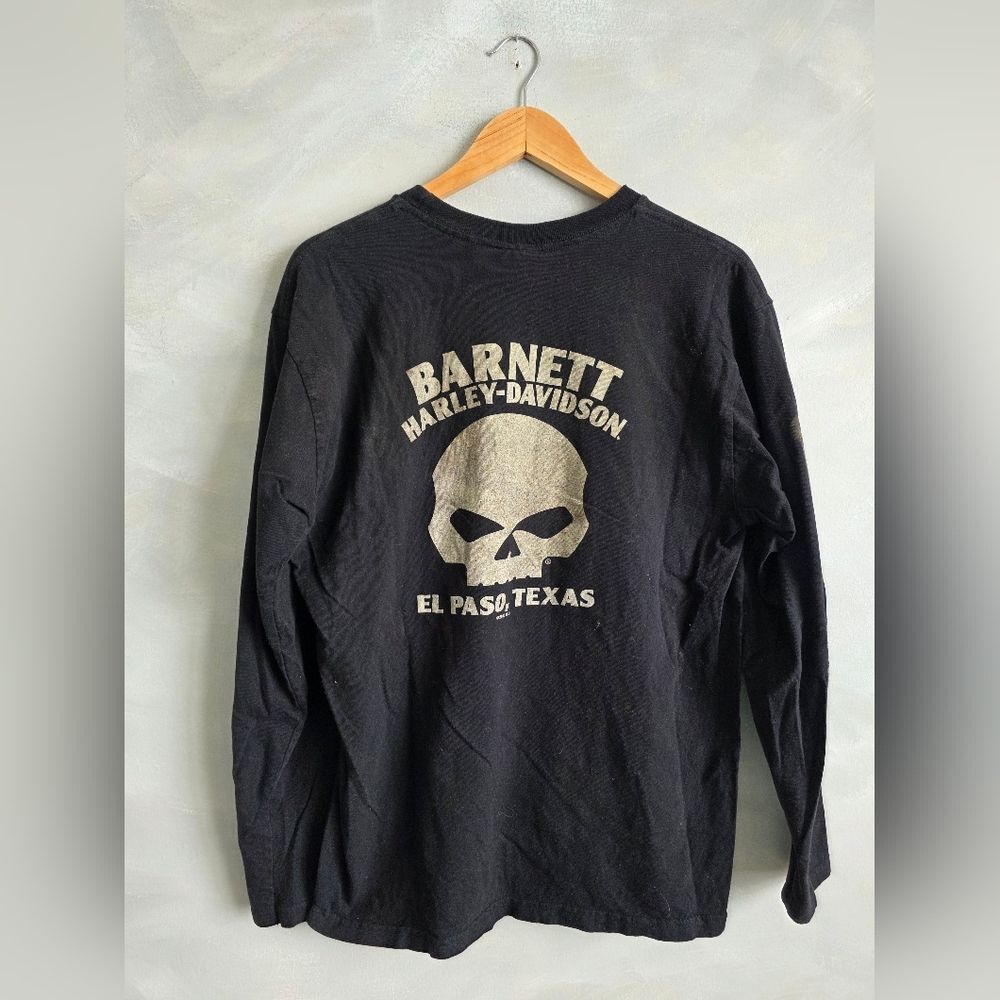 Vtg 2015 Harley-Davidson El Paso Texas Long Sleeve T-Shirt Black Barnett Skull